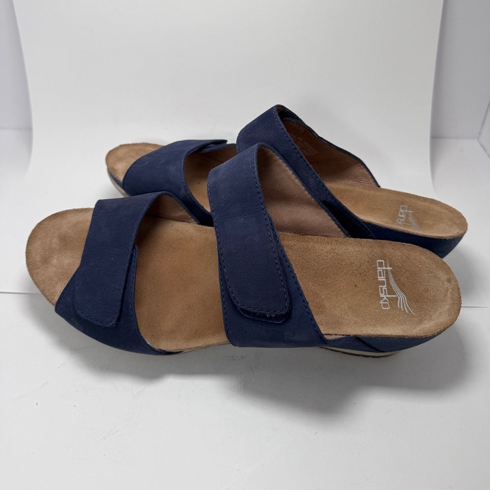 Dansko Vienna Women’s Sandals Size 40 Blue Nubuck Leather Contour Footbed
